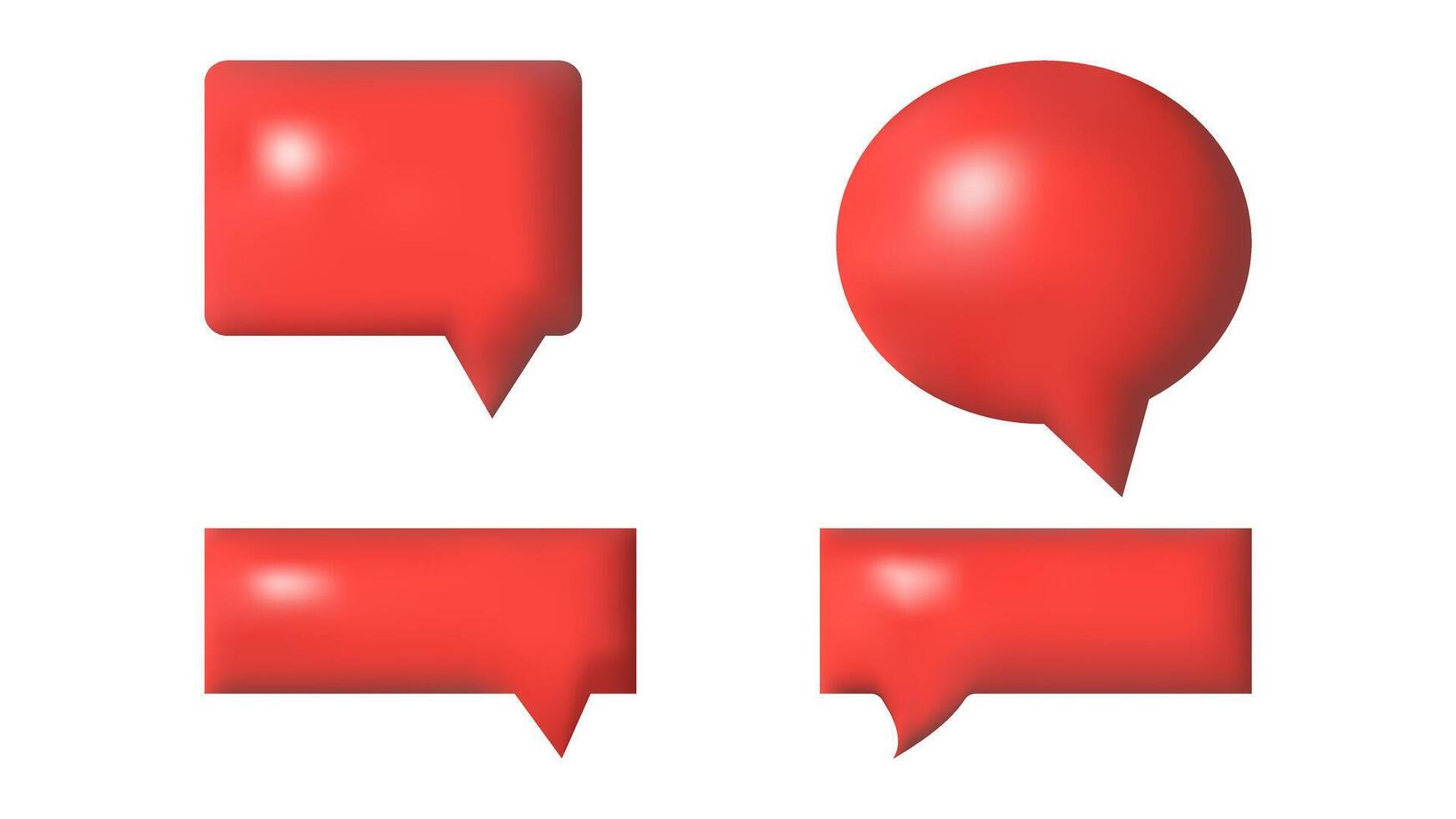 3D speech bubbles different shapes message icon. Red square and round. For social media advertising posters. isolated set. vector