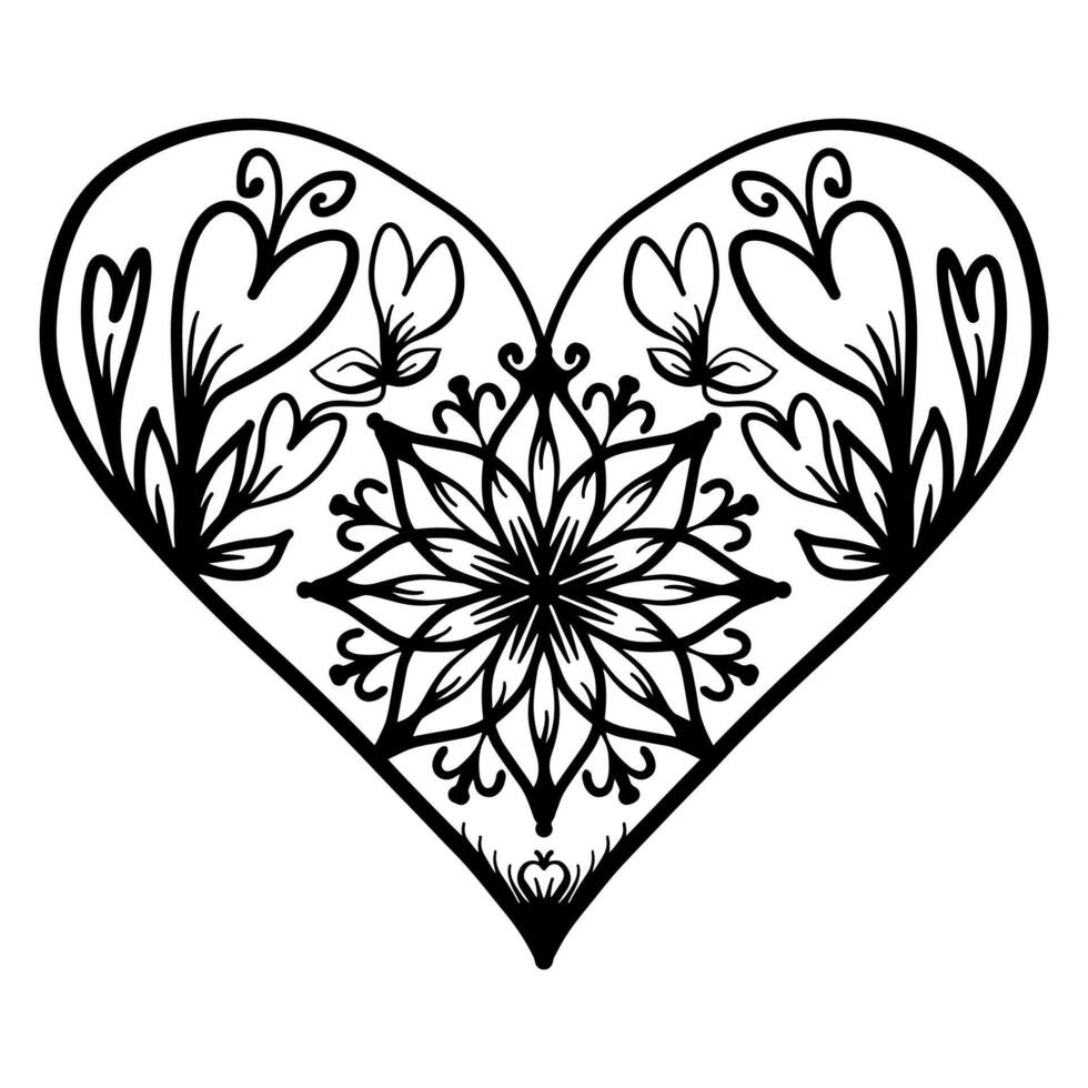 Heart shaped hand drawn mandala pattern vector