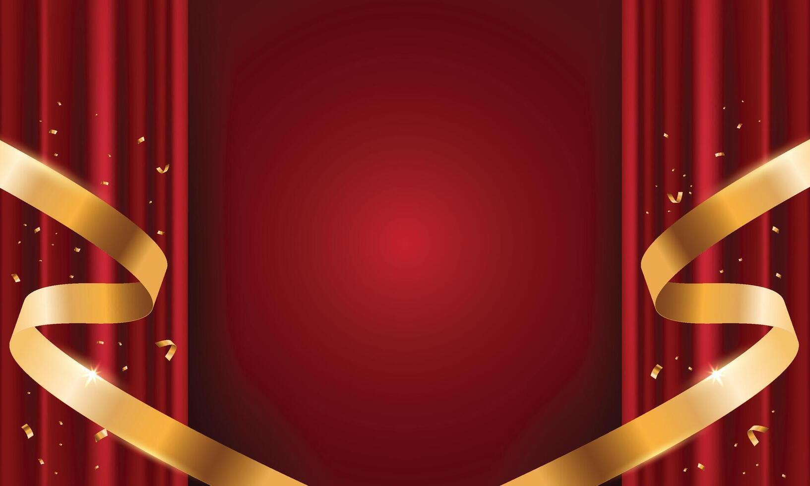 Red grand opening background with ribbon and curtain. Modern elegant promotional design. vector
