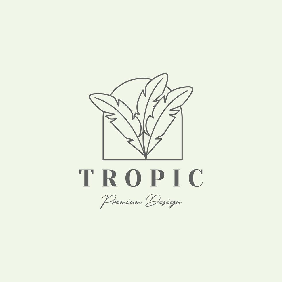 logo Tropical leaves in rectangle frame with Tropic Premium Design suitable for branding, packaging, advertising, and tropicalthemed designs. vector