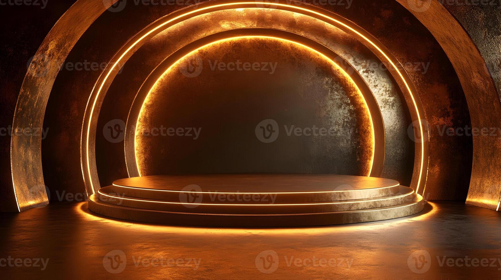 Golden Abstract 3D Background with Illuminated Platform photo