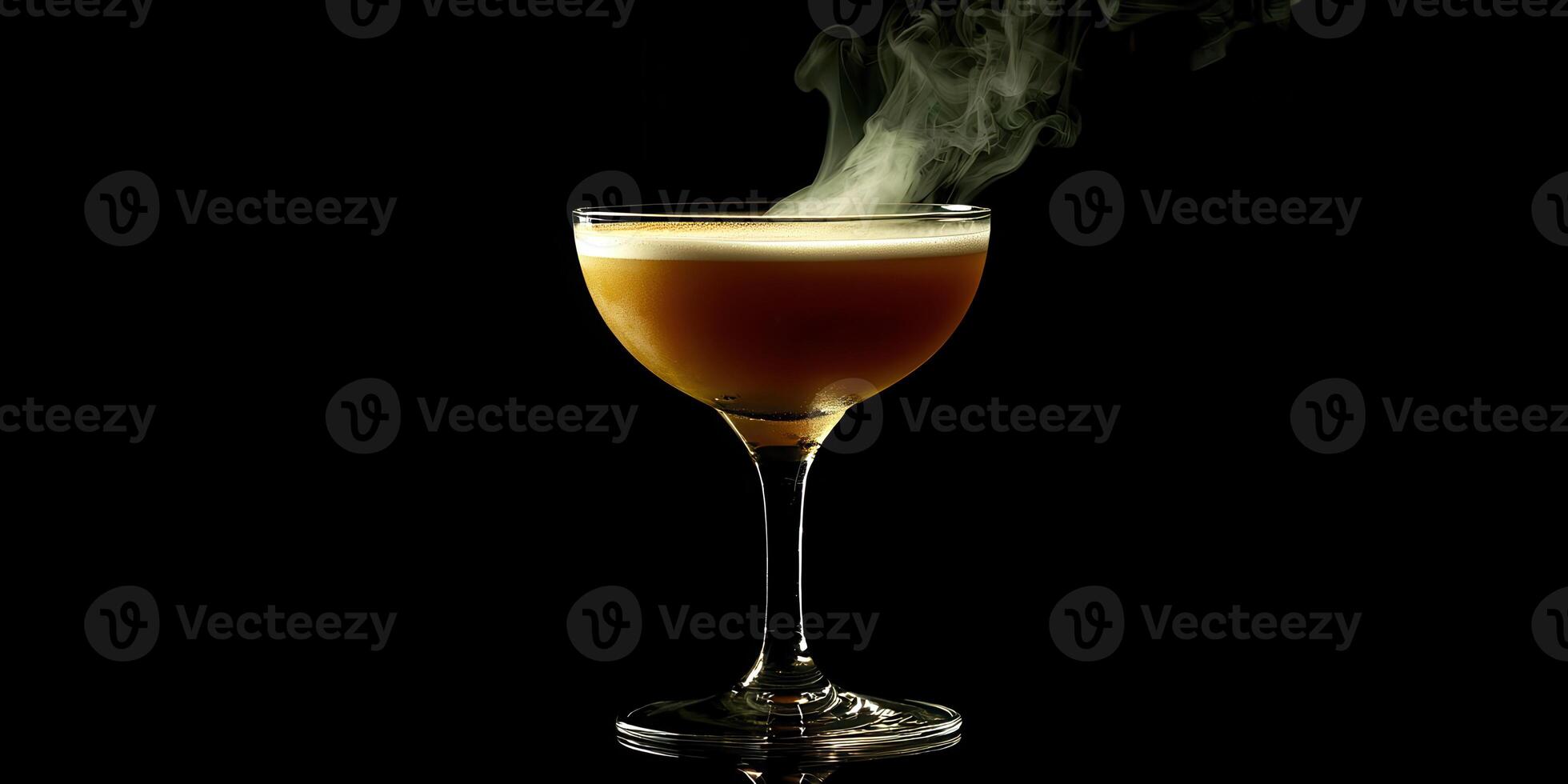A glass of alcohol with a smokey haze rising from it photo