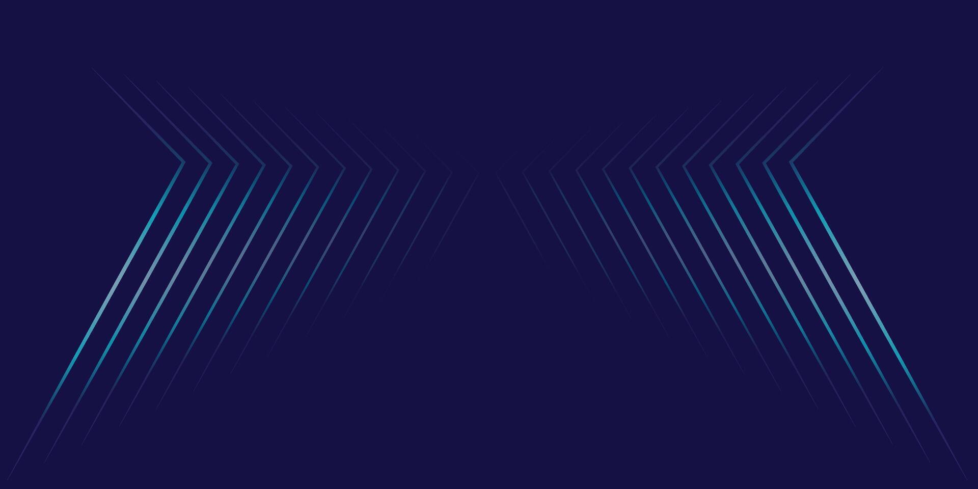 Neon light tunnel perspective. Realistic illustration of dark hall with triangular shape geometric lamps, dark blue color vector