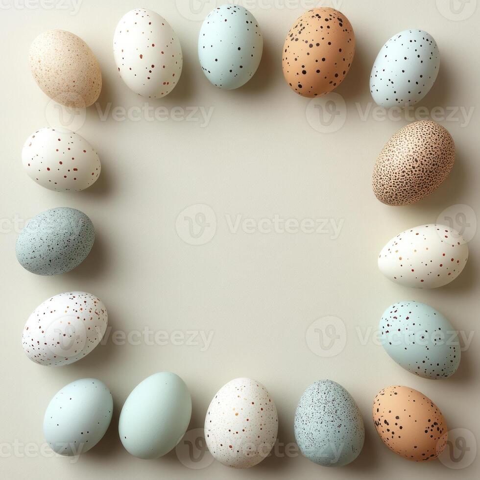 Minimalist Top Down View of Decorative Eggs Arranged in a Border for Easter and Chinese New Year Celebrations photo