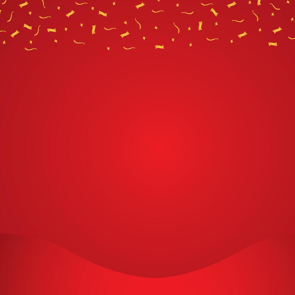 Red background with gold confetti and red ribbon vector