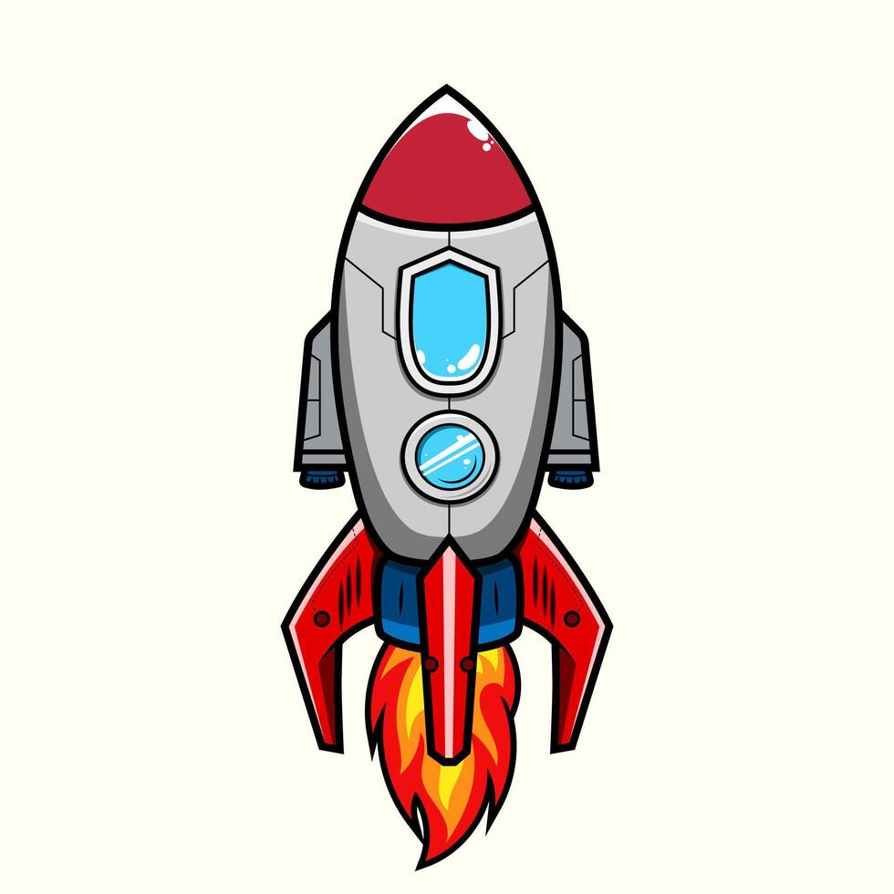 Cartoon outer Spaceship creativity Launcher flame futuristic Astronomy planet exploration vector