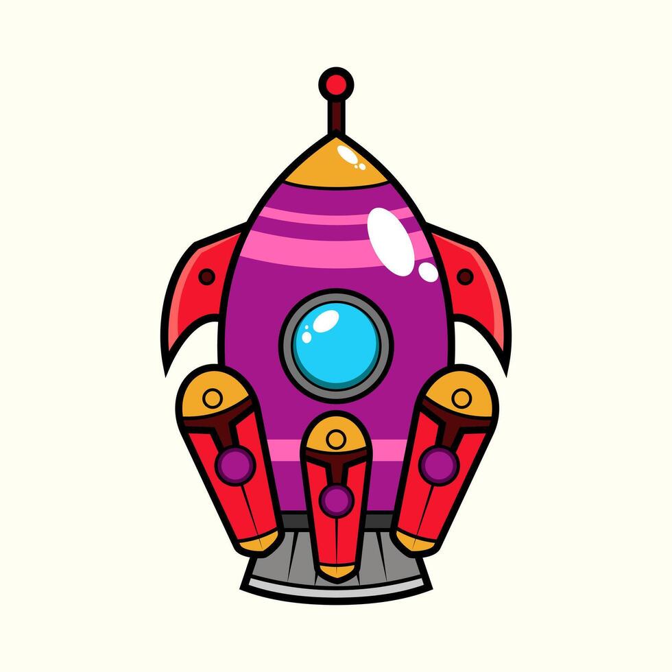 Cartoon Spaceship Astronomy exploration red purple illustration vector