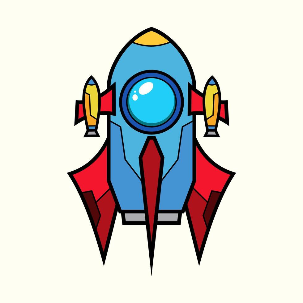 Space ship rocket launch spaceship on moon line art style concept logo, icon, sticker, symbol, emblem and tshirt design. vector