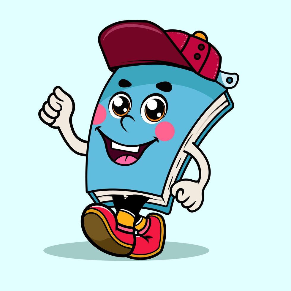 Mascot Cartoon book character running with a red cap vector