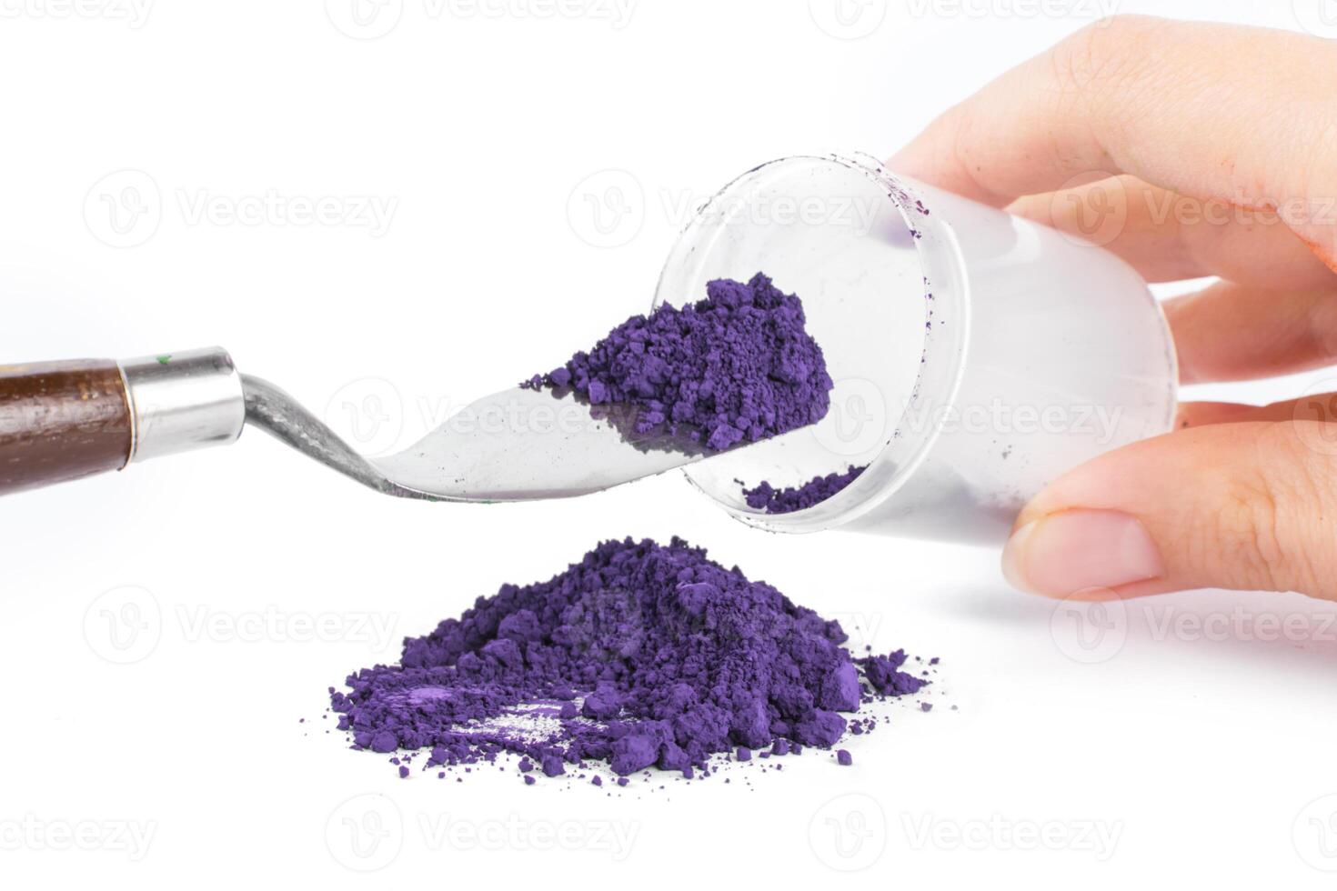Vibrant Purple Pigment Spills From a Glass Container on a Clean Surface, violet photo