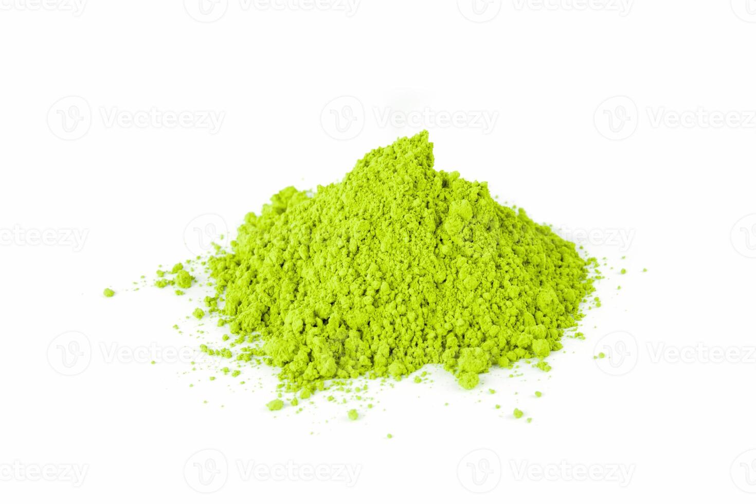 Vibrant Green Powder Spills From Container on White Background in Laboratory Setting photo