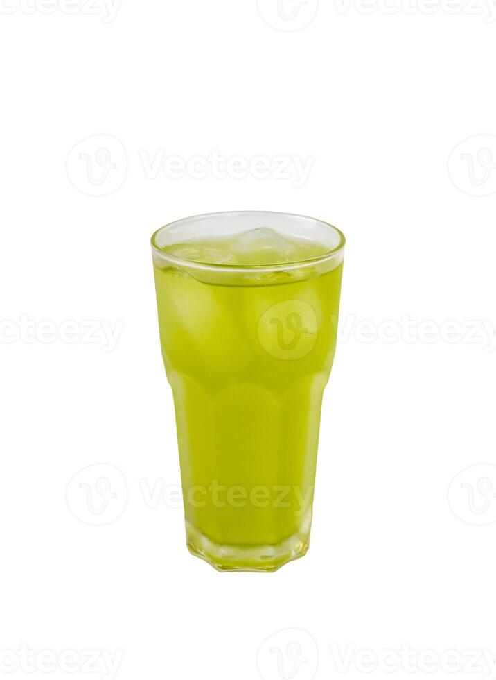 Organic matcha green tea iced in glass photo