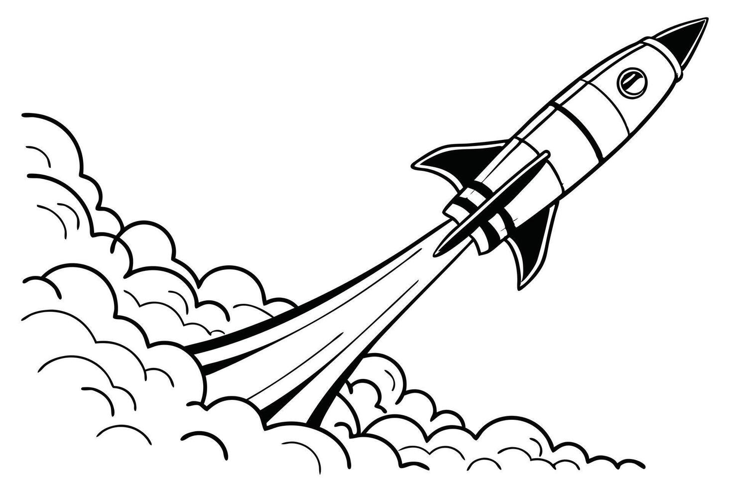 A black line art Rocket Launch isolated illustration vector