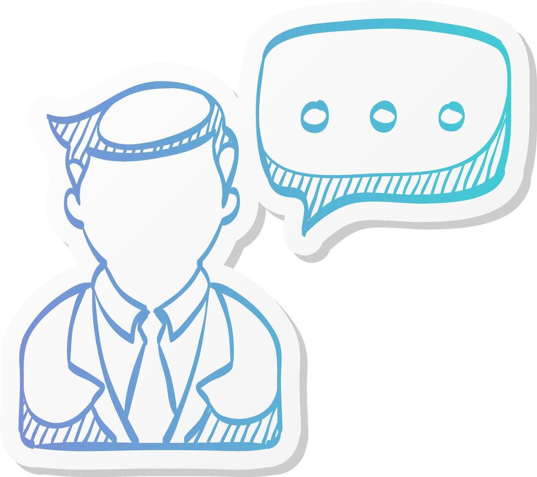 businessman with talk bubble icon in sticker color style communication discussion idea vector