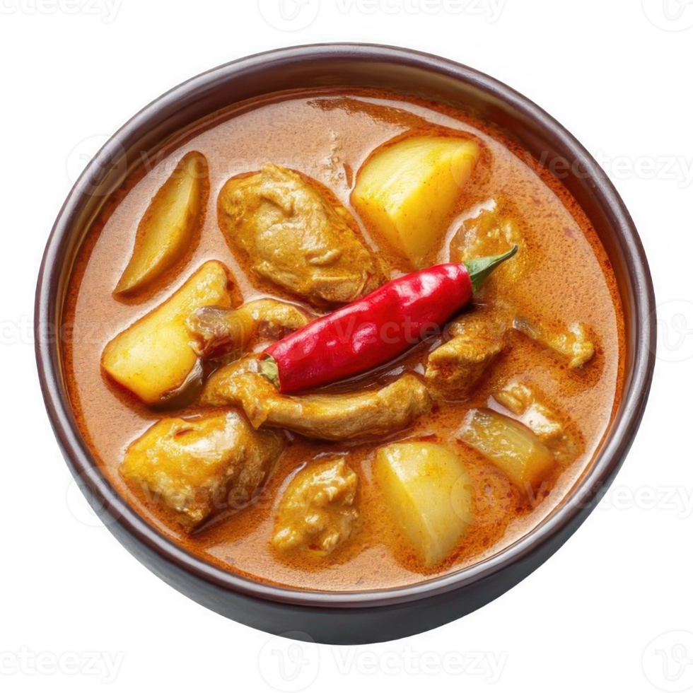Chicken curry in bowl. Top view. png