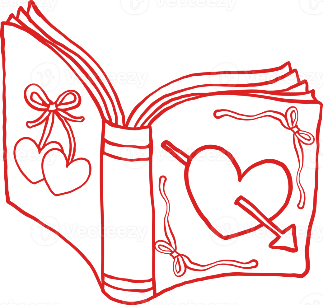 Retro Valentine Bookish Open Book Hand Drawn Outline png