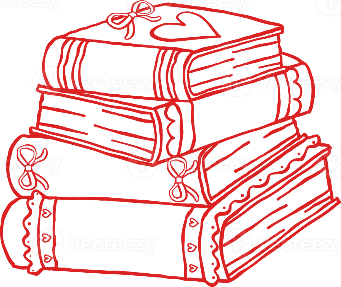 Retro Valentine Book Stack Outline png