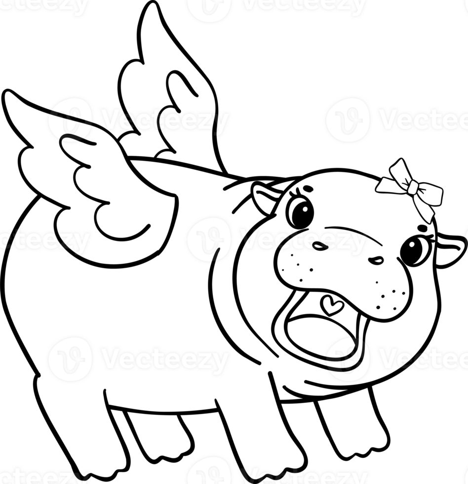 Happy Valentine Cupid Pygmy Hippo Coloring image png