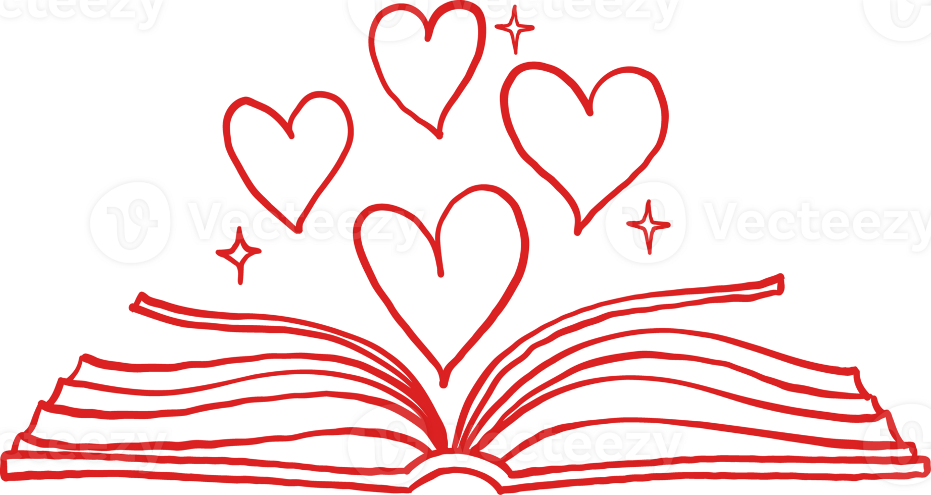 Retro Valentine Open Book with Hearts Outline png