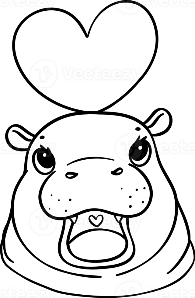 Cute Valentine Pygmy Hippo with heart Coloring image png