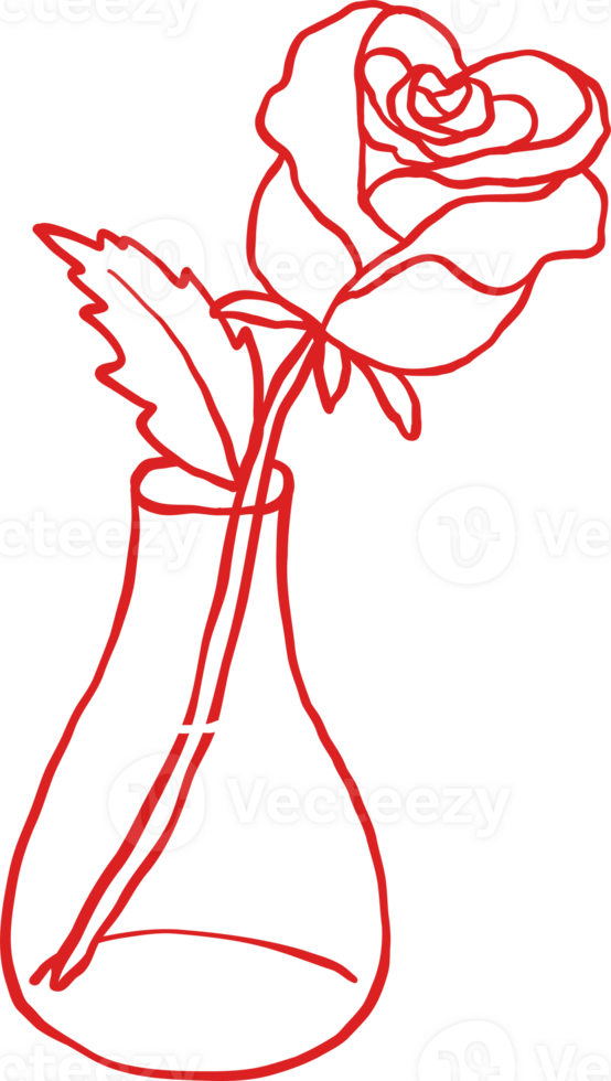Retro Valentine Rose in Vase Hand Drawn Outline png