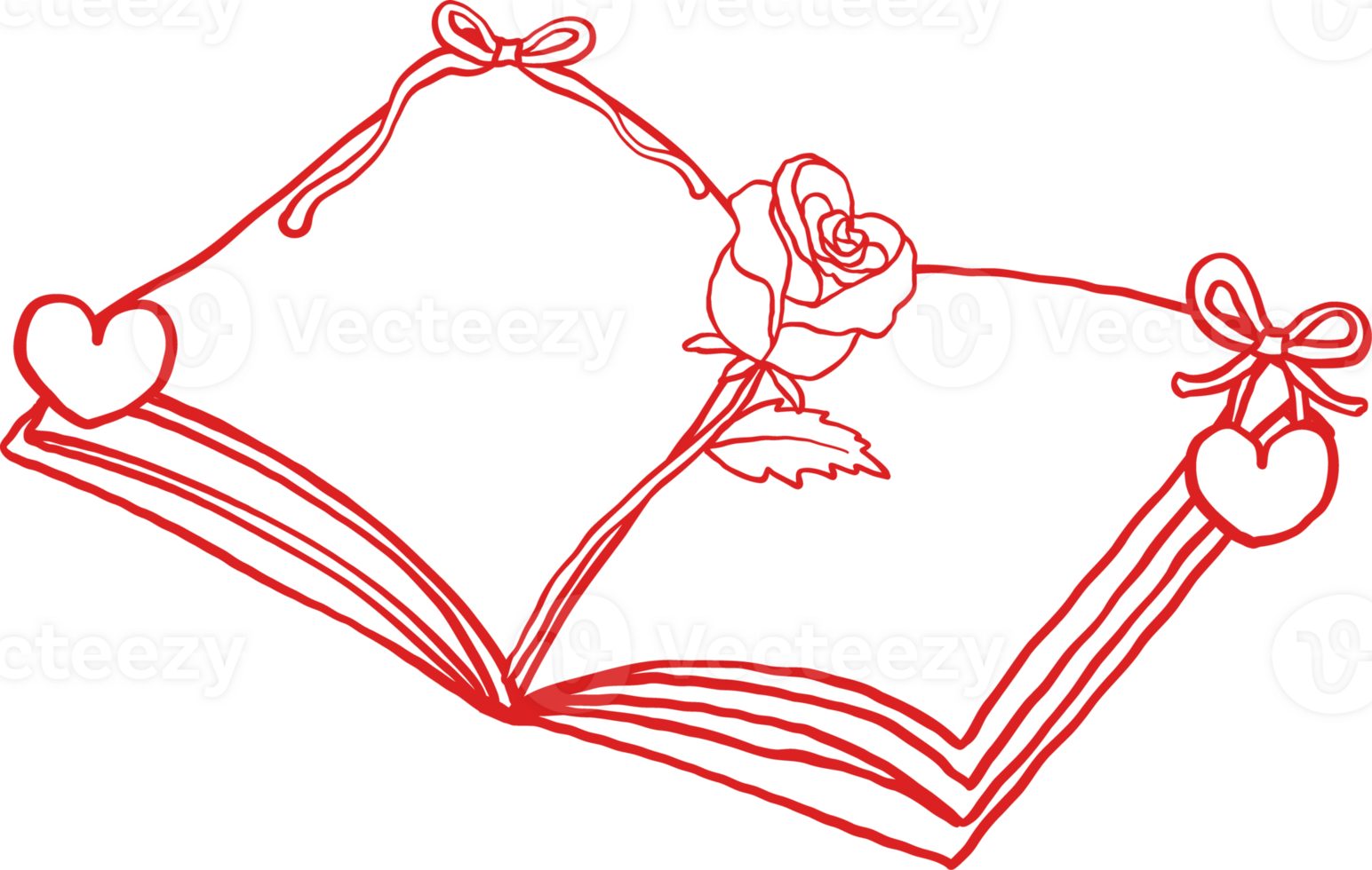 Valentine Bookish Open Book with rose Outline png