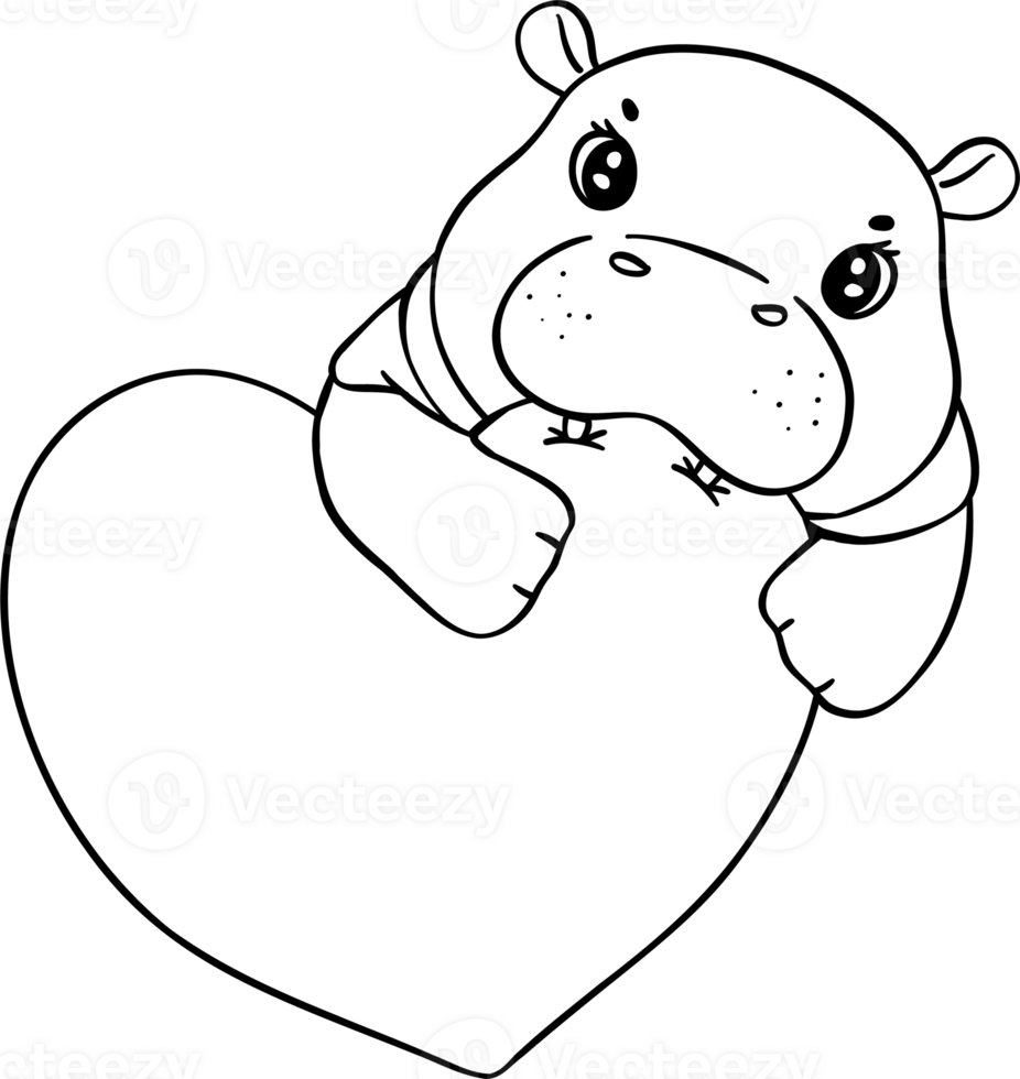 Cute Valentine Pygmy Hippo bites heart Coloring image png