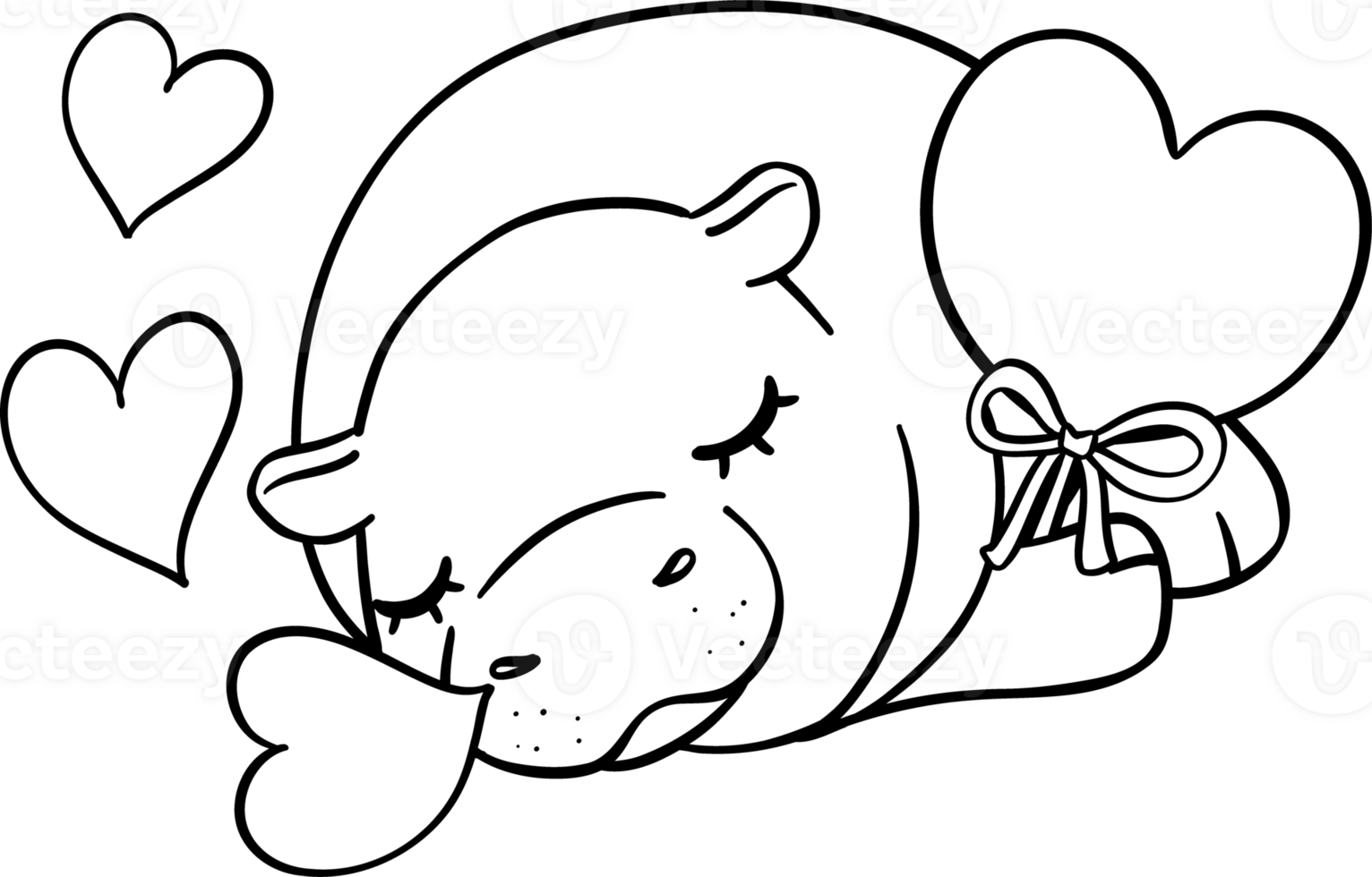Cute Valentine Pygmy Hippo Sleeping in bathtub with heart Coloring image png