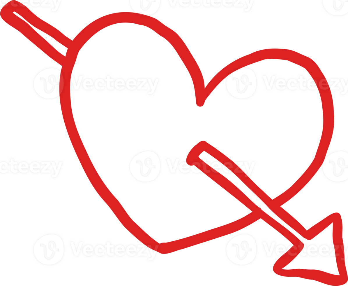 Valentine one Heart with arrow Hand Drawn Outline png