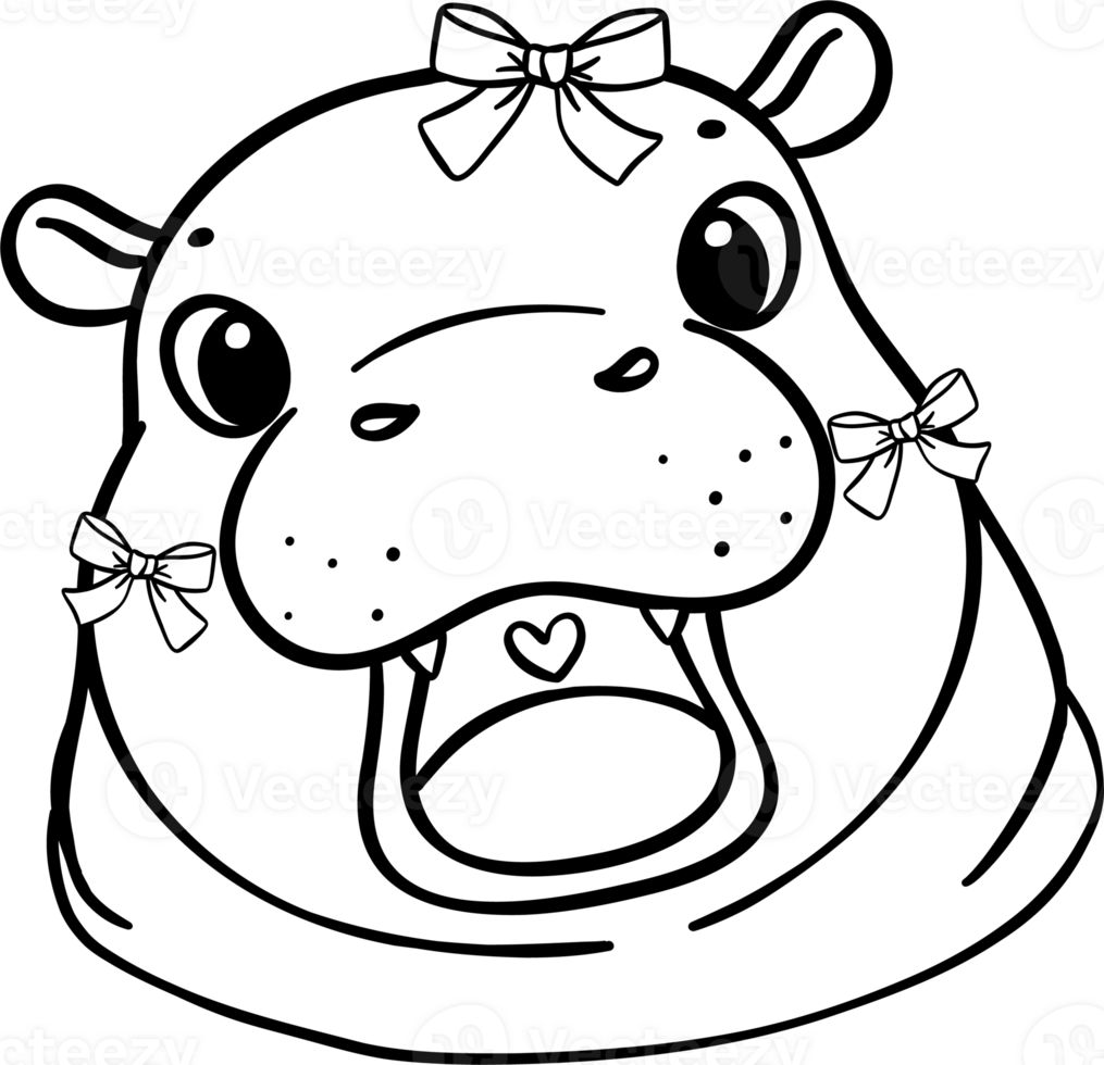 Cute Happy Valentine Pygmy Hippo Coquette bow Coloring image png