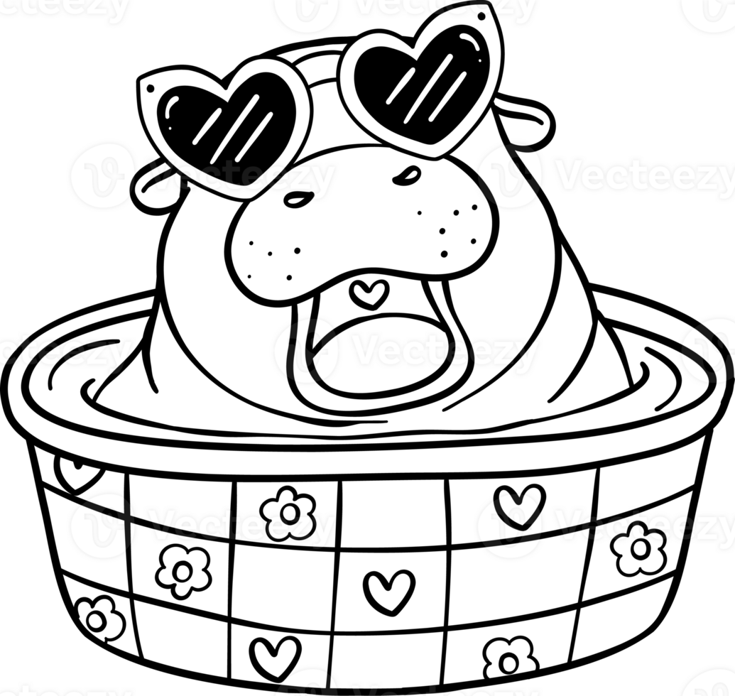 Valentine Groovy Pygmy hippo with heart glasses png