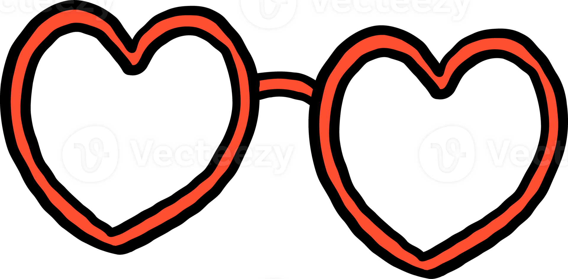 Retro Valentine Red Heart Glasses Hand Drawn png