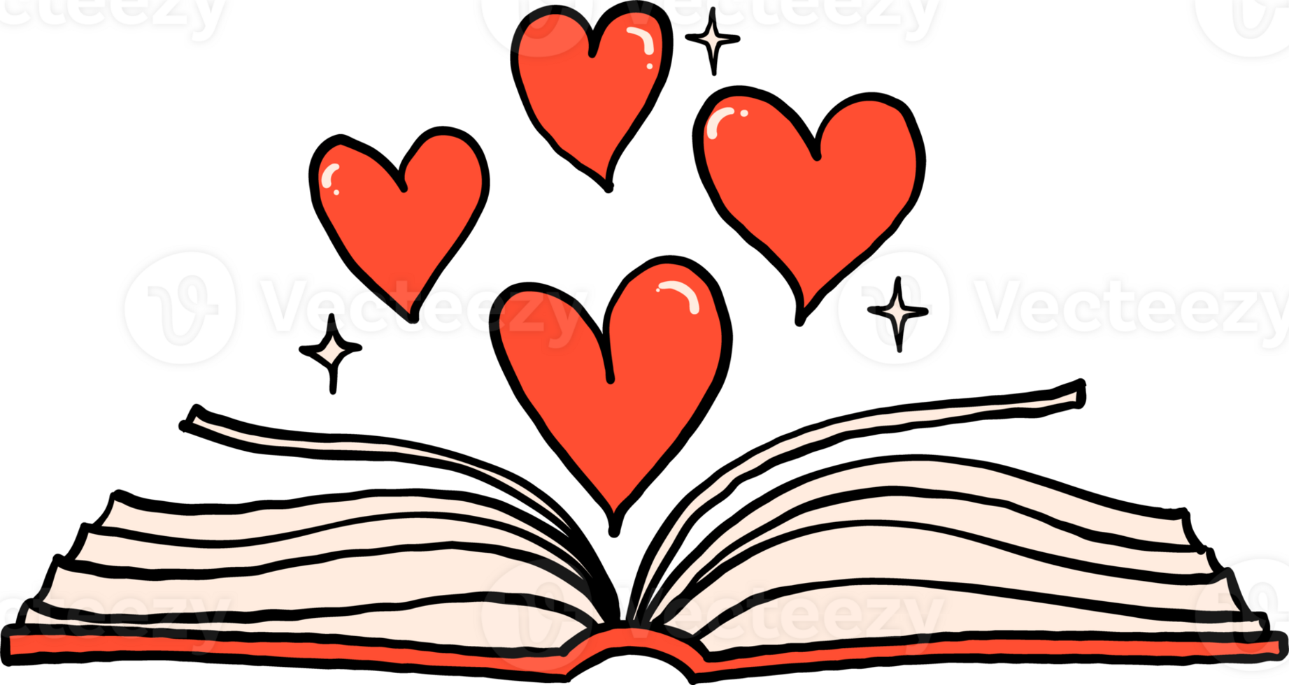Retro Valentine Open Book with Hearts png