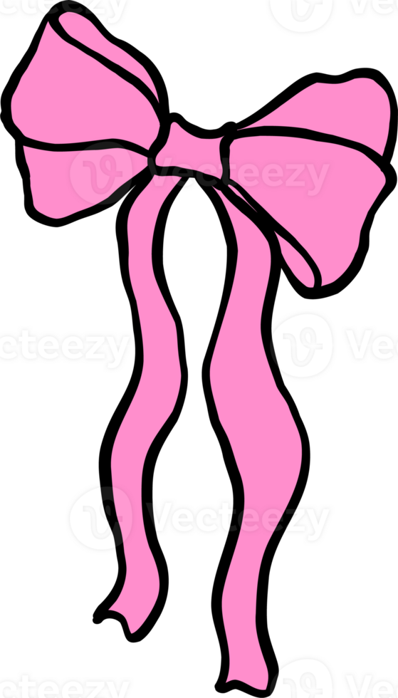 Retro Pink Bow wavy Hand Drawn png