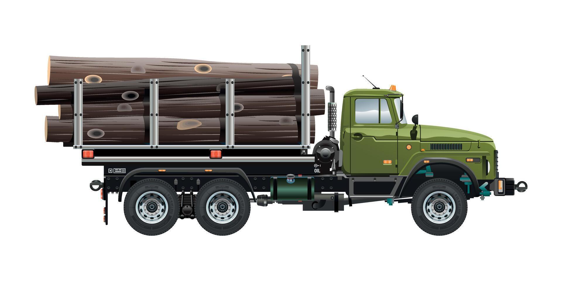 Logging Truck Loaded with Freshly Cut Logs 3D illustration vector