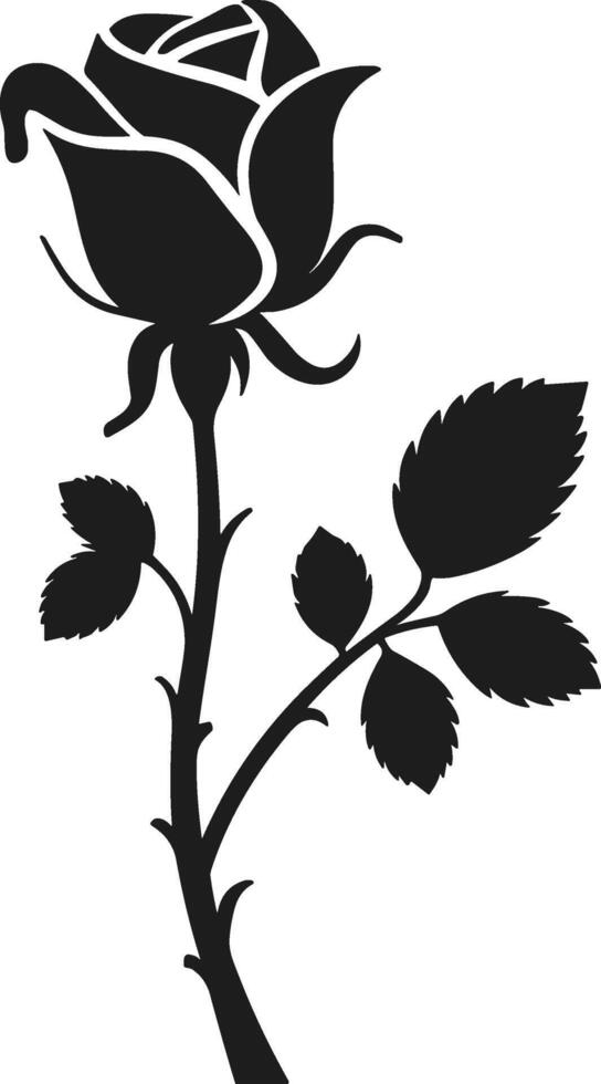Elegant Rosebud Silhouette with Detailed Leaves and Stem for Creative Projects vector