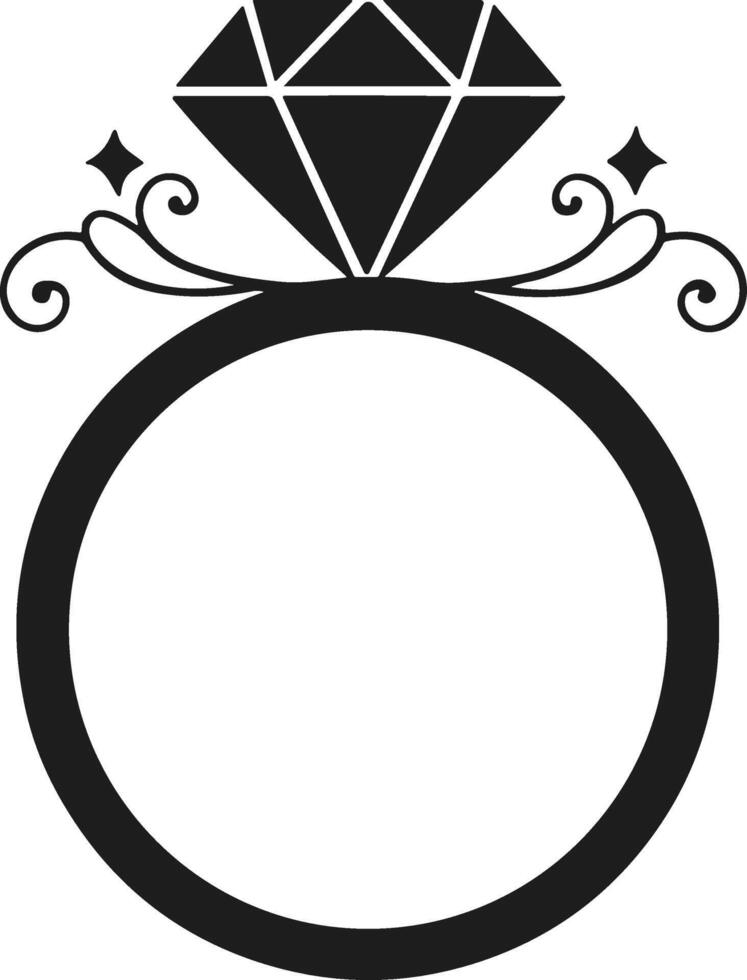 Elegant Diamond Ring Silhouette with Ornamental Details for Wedding and Engagement Designs vector