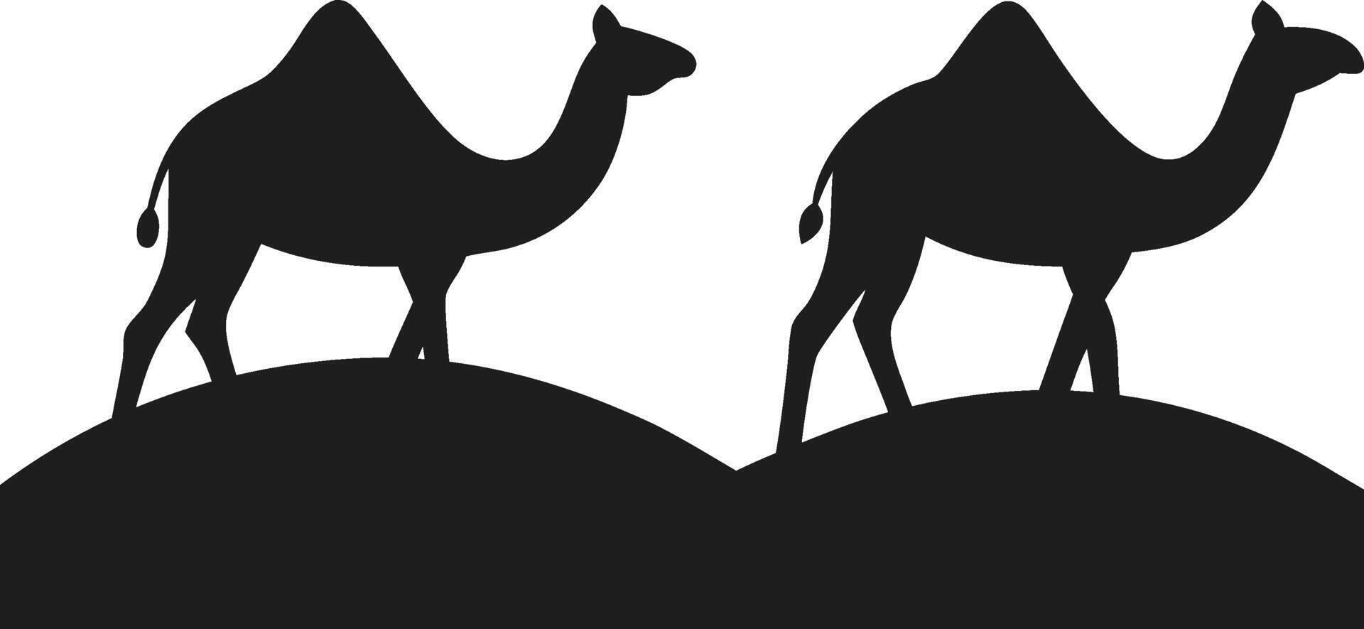 Silhouette of Camels Walking on Sand Dunes vector