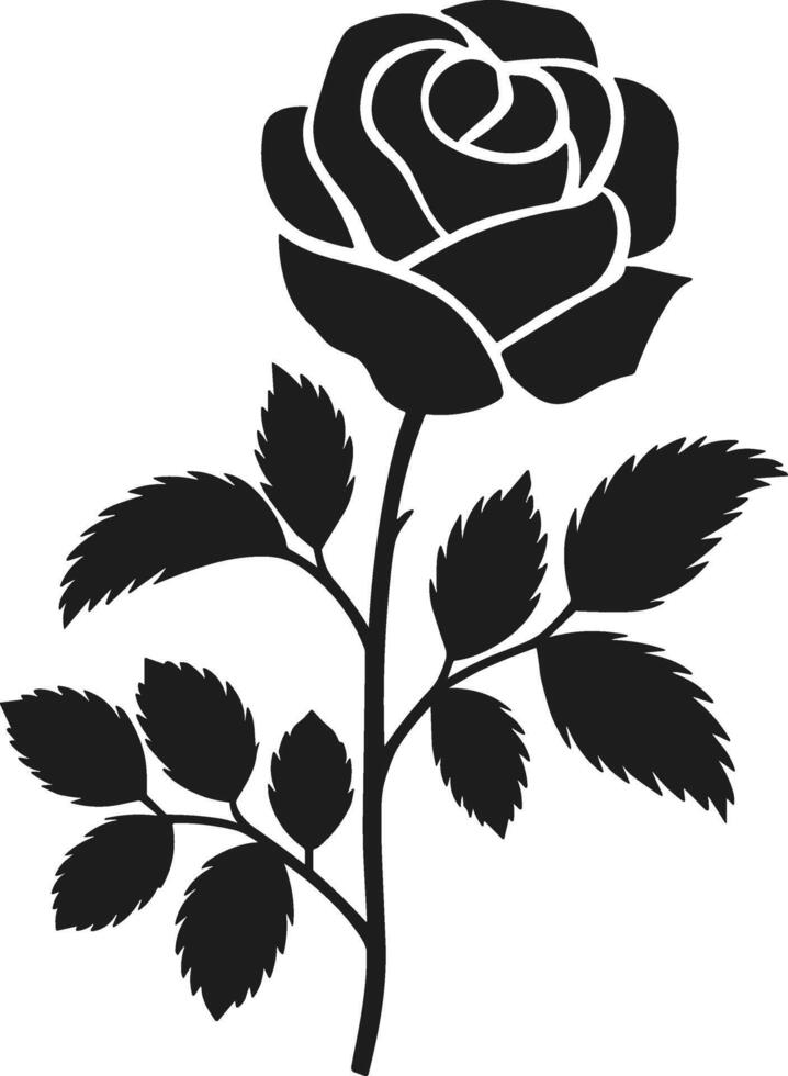 Intricate Rose Silhouette with Full Bloom and Detailed Leaves vector