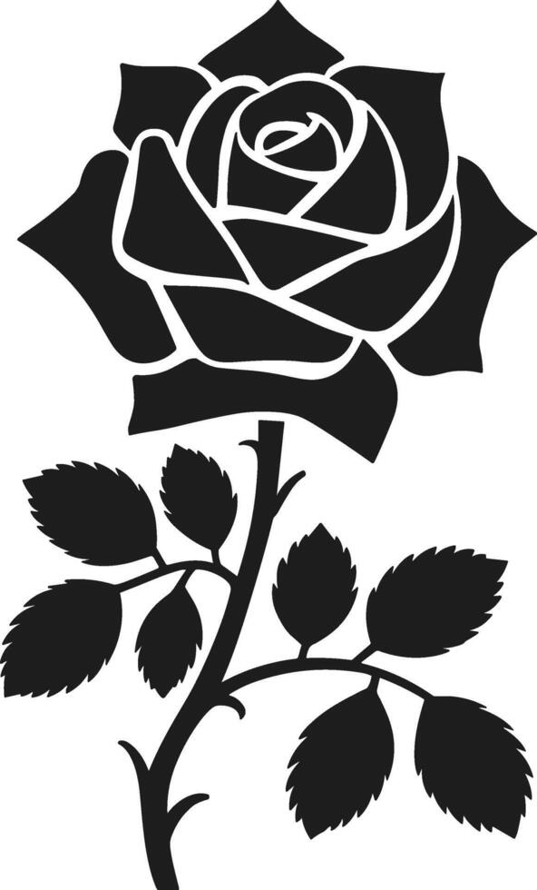 Detailed Rose Silhouette with Full Bloom and Leaves for Creative Designs vector