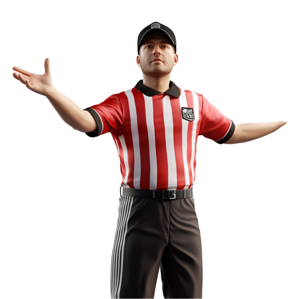 a referee in a red and white striped shirt png
