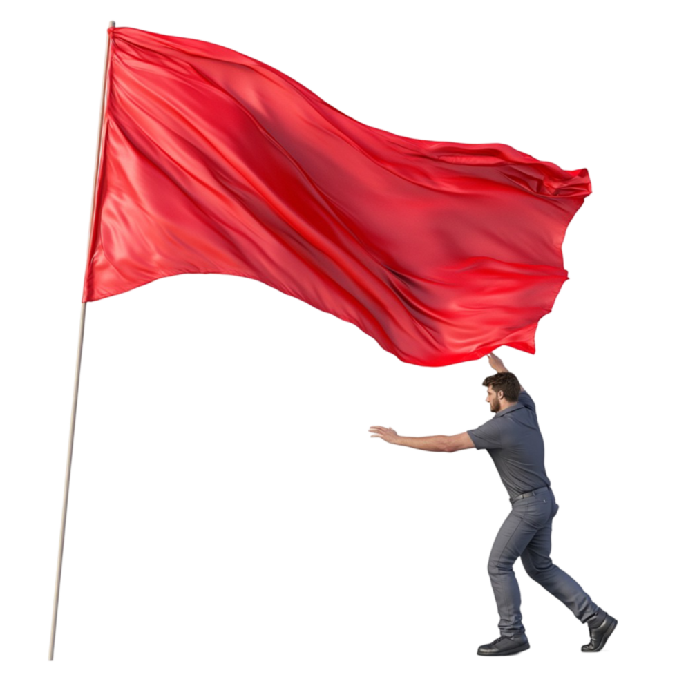 Man Holding a Red Flag on White Background png