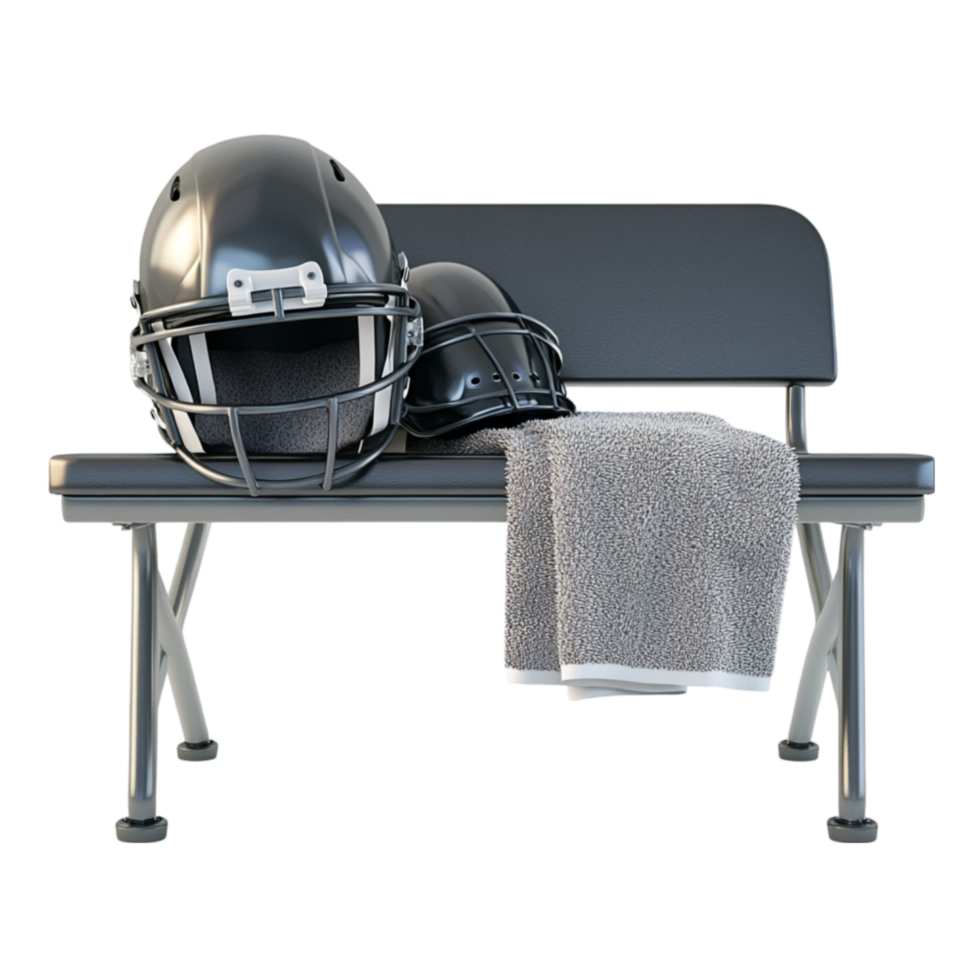 Football Equipment Helmets and Towel on Bench png