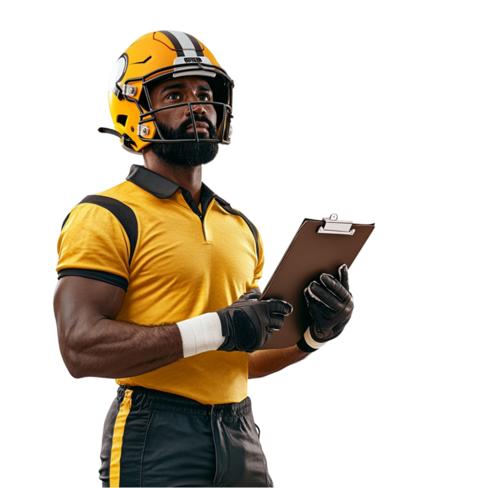 Football Athlete Holding Clipboard for Strategy png