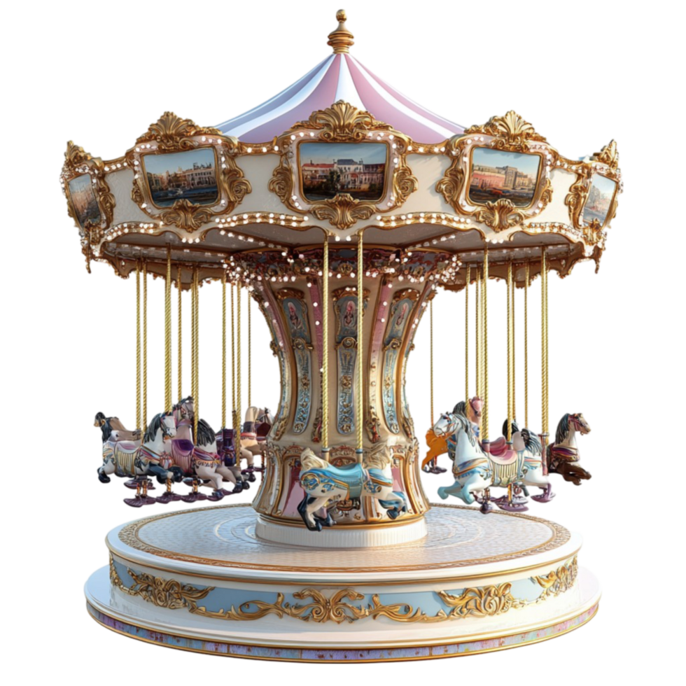 Illuminated Ornate Carousel Ride with Horses png