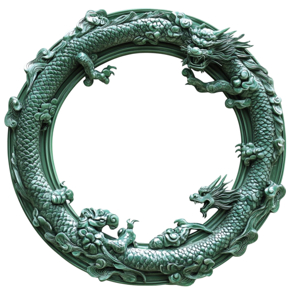 Mythical Green Dragon Encased in Circular Frame png