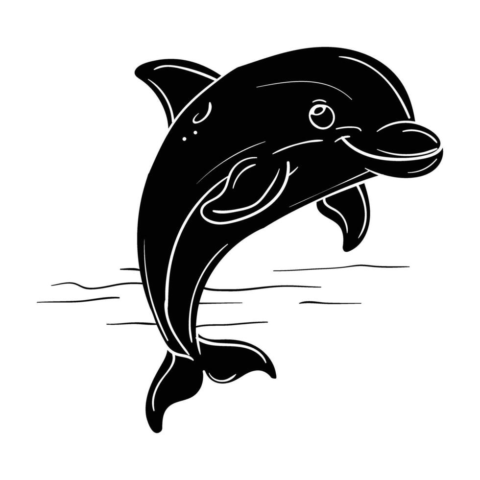 a black and white drawing of a dolphin vector