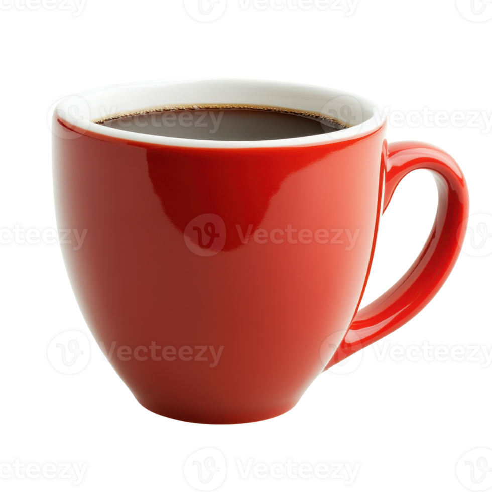 Red tea mug with hot beverage in ceramic cup closeup png