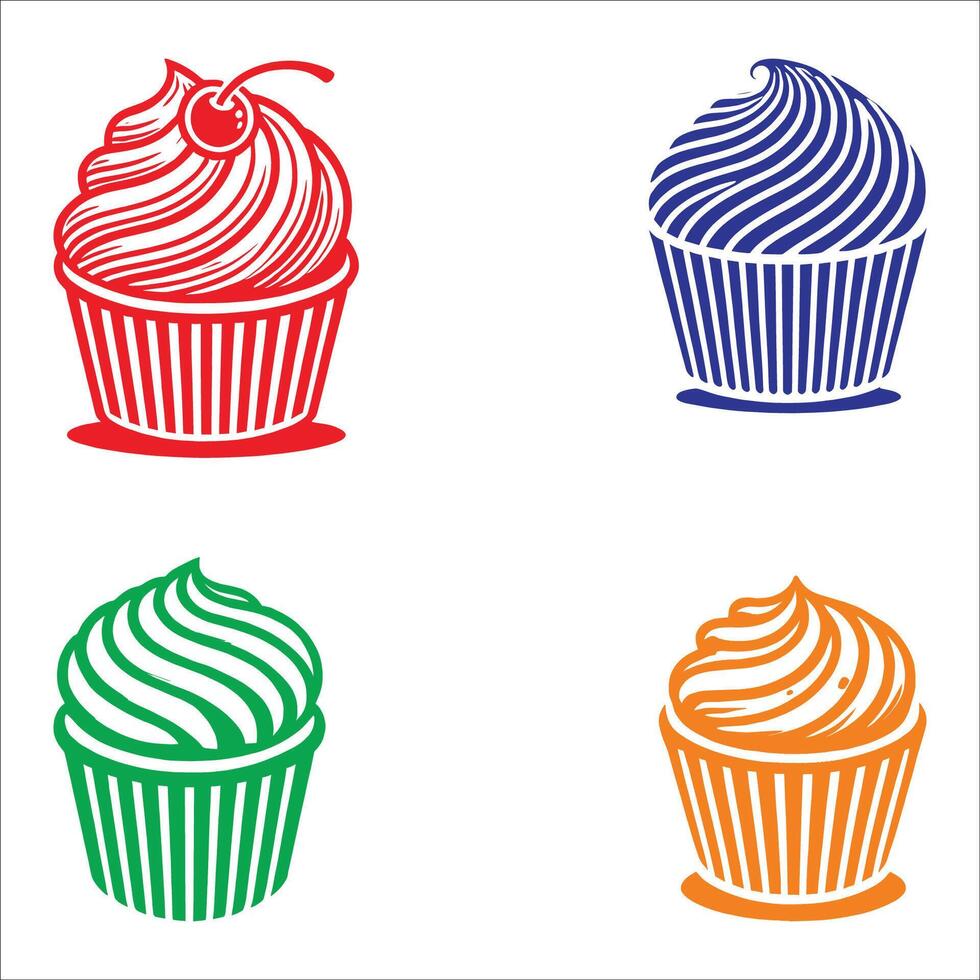 Different colorful cupcake silhouettes on white background vector