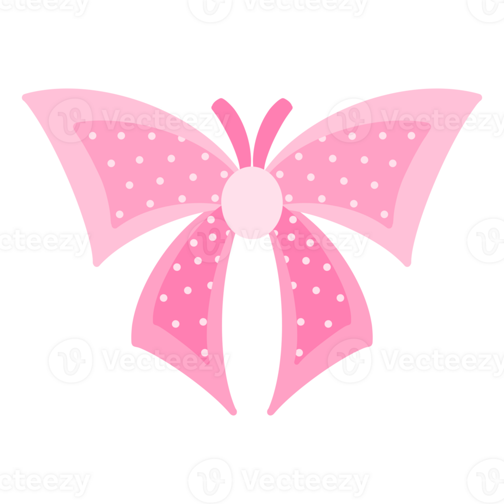 Illustration of a pink bow tied in the shape of a butterfly with polka dots on top, conveys femininity, elegance, and happiness. png
